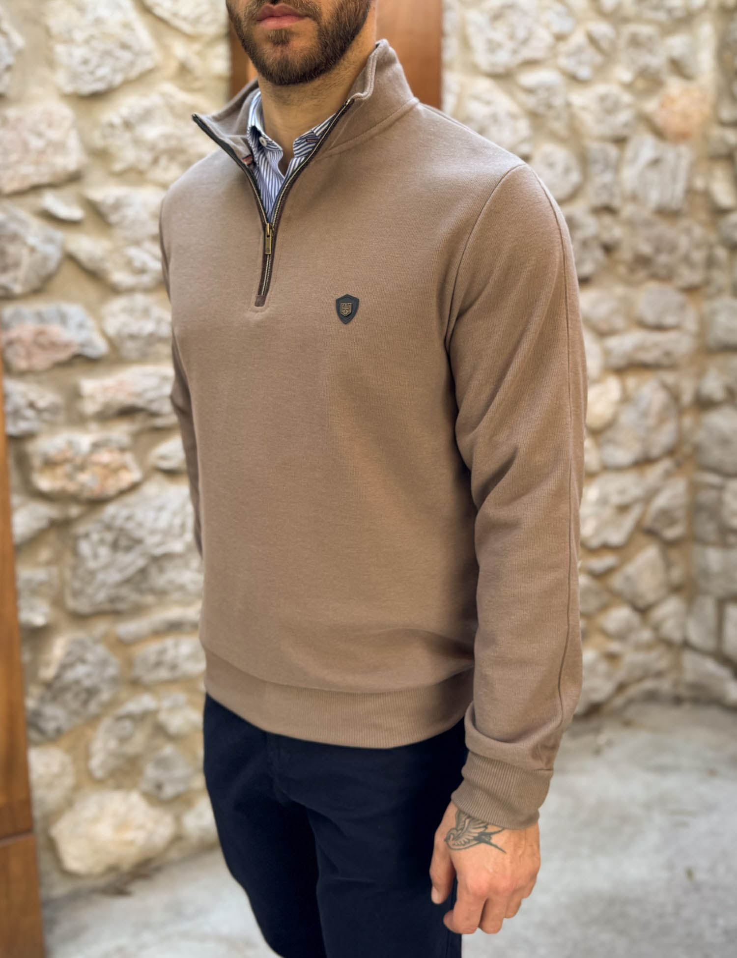 Everbest Ανδρική πούρο ριπ με βελούδινη υφή μπλούζα με γιακά και φερμουάρ 261039P φωτογραφία